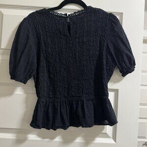 Black Ruched Elastic top with Peplum Ruffle Sz S